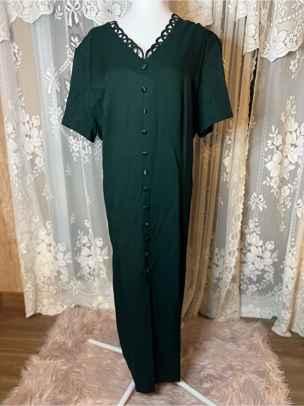 Vintage Dark Green Maxi Dress with Button Front Plus Size